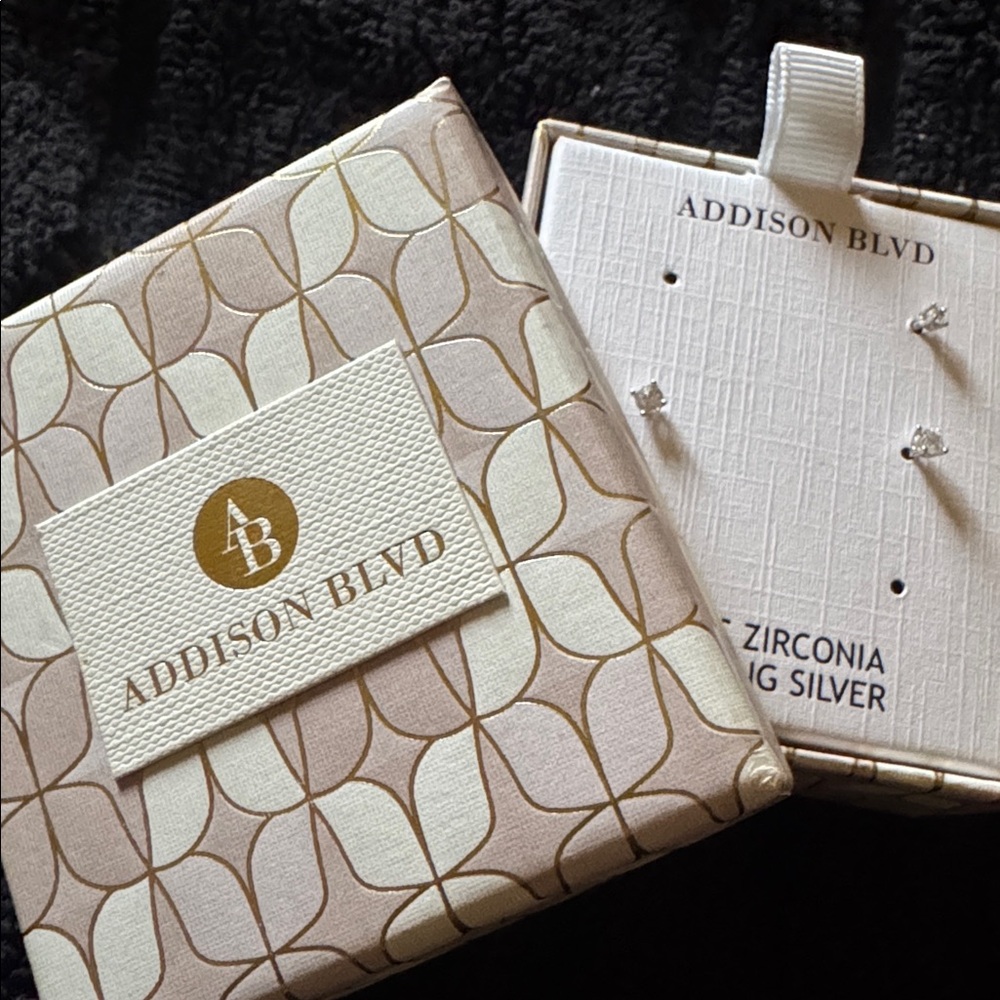 NWT’s Addison Blvd Sterling Silver over Cubic Zirconia Stud Earrings. New in Box